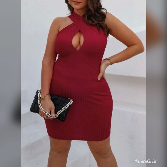 Dresses & Skirts - Cut Out Crossover Halter Neck Bodycon Dress